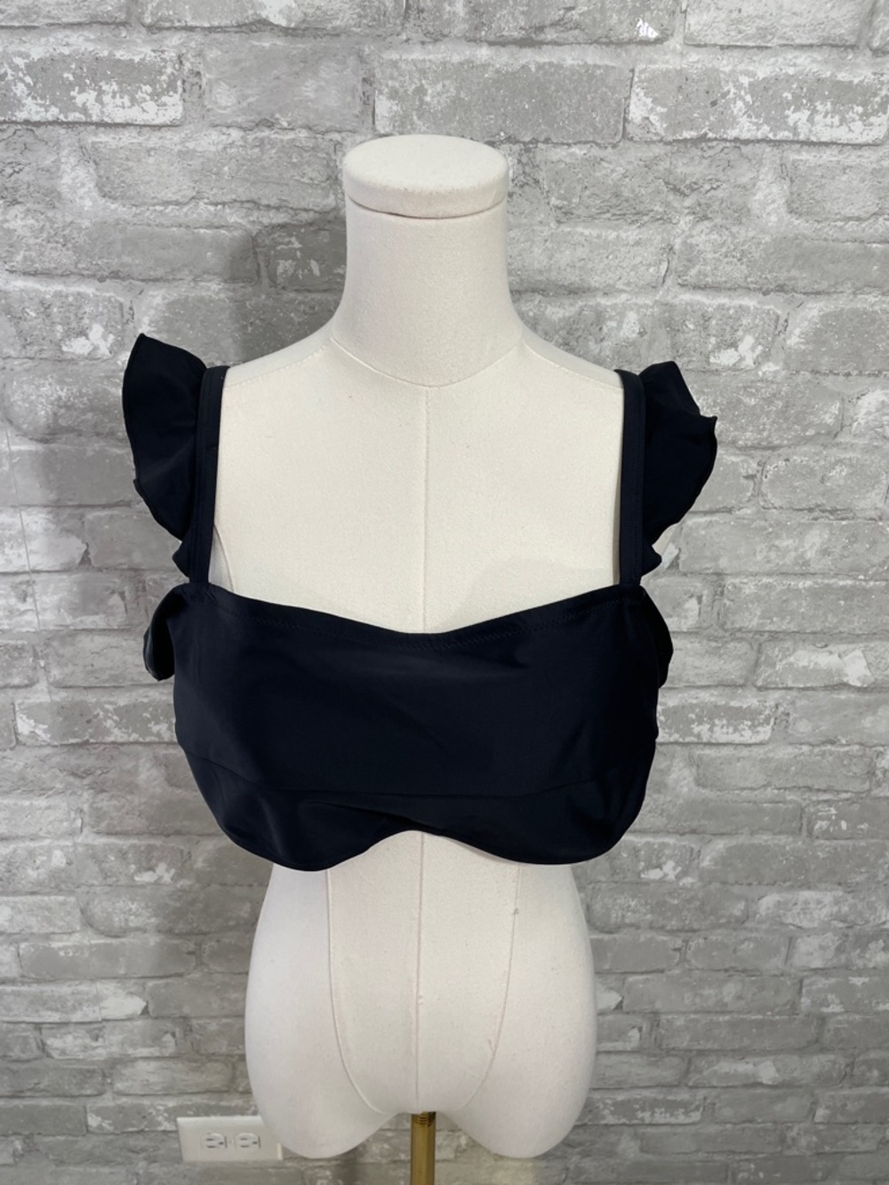 summersalt Black Ruffle Strap Crop Top